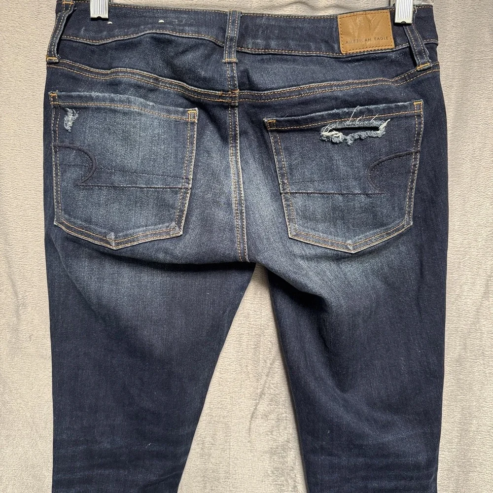 American Eagle Jeans Womens 4 X Short Dark Wash Super Stretch X Distressed‎